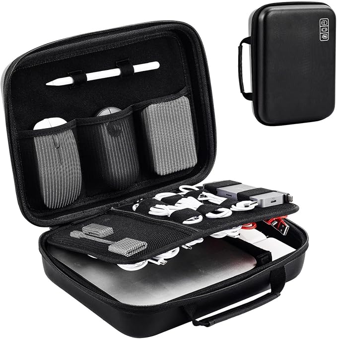 ProCase Hard Travel Electronic Organizer Case for MacBook Power Adapter Chargers Cables Power Bank Apple Magic Mouse Apple Pencil USB Flash Disk SD Card Small Portable Accessories Bag by ProCase