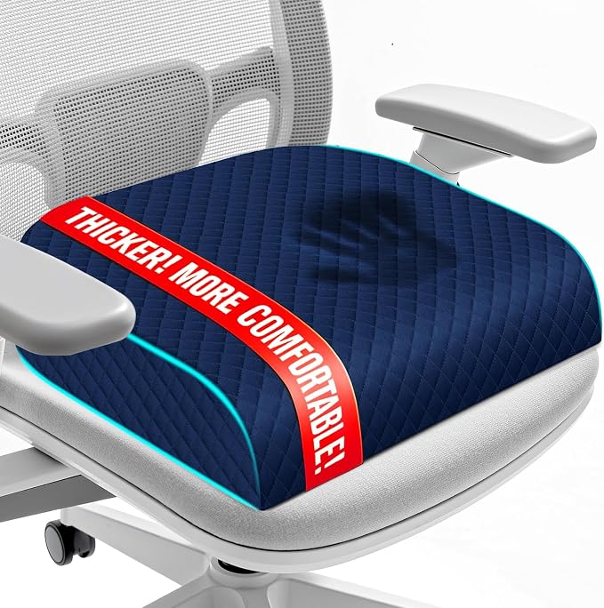 Seat Cushion, Office Chair Cushion, Chair Pad, Large, Blue, Large | Memory Foam, Washable Cover, Non-slip Bottom, Portable Handle, for Office, Home and Car by Unknown