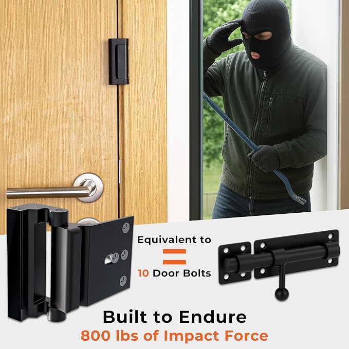 Door Reinforcement Lock - Endures 800 lbs of Impact Force - Interior Door Locks for Kids Safety - Security Door Latches for Top of Door - Image 2