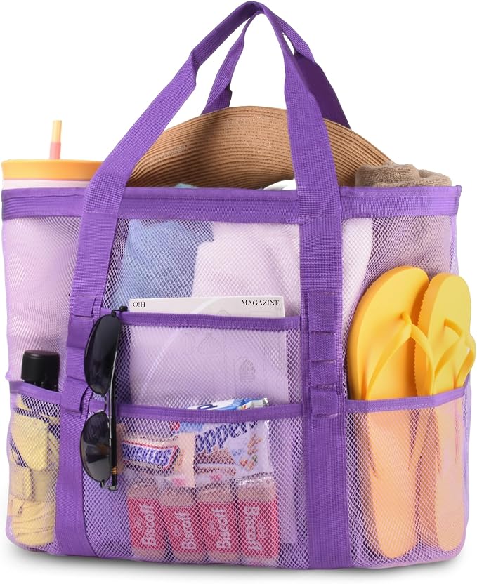 Genteen 40L Mesh Beach Bag, Foldable Sandproof Tote with Waterproof Pocket Quick Dry for Women Family Pool Vacation by Genteen
