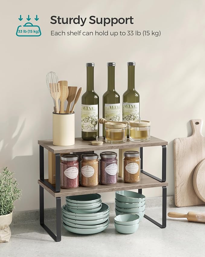 SONGMICS Cabinet Organizer Shelf, Set of 4 Spice Rack, Kitchen Storage | Wall-Mounted or Stand, Living Room, Balcony, Kitchen, 5.9 x 23.6 x 21.3 Inches, Light Bamboo, BAMBOU Collection UBCB13Y - Image 4