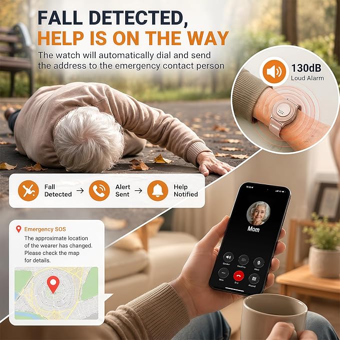 Personal Alarm with 130dB Siren, Rechargeable Wearable SOS Safety Device One-Key Panic Button Smart Emergency Alarm Sends Calls and Texts to Your Phone for Women Elderly Kids (Rose Gold) - Image 5