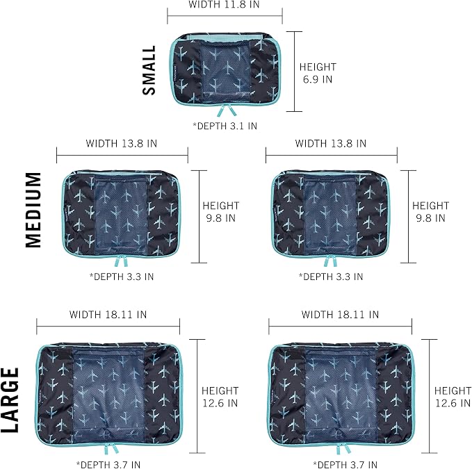 Travel Wise Packing Cubes for Travel - 5 Piece Set with Pattern Design, Lightweight Ripstop Nylon Luggage Organizers with Mesh Panel, Small Medium Large Sizes - Image 3