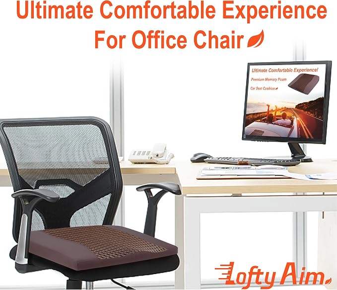 Lofty Aim Car Seat Cushion, Memory Foam Car Seat Cushions for Long Driving | Comfy Car Seat Pillow for Pain Relief, Driver Seat Cushion Adds Height, Butt Cushion for Car, Office Chair, 4D Mesh Brown - Image 4