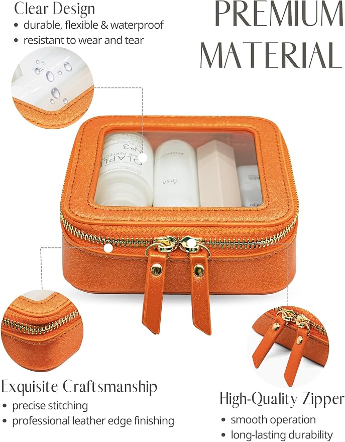 Clear Makeup Bag with Zipper Small Travel Cosmetic Case Orange Mini Pouch for Purse Accessories Car Storgae Essentials Bag Purse Pouch Organizer Compact Small Clear Toiletry Bag for Traveling - Image 2