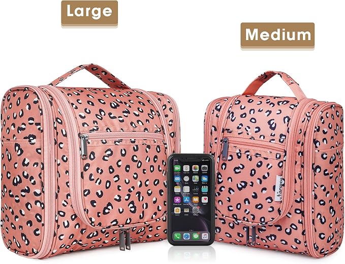 Narwey Hanging Cheetah Toiletry Bag for Women Travel Makeup Bag Organizer Toiletries Bag for Cosmetics Essentials Accessories (Large, Orange Leopard) - Image 2