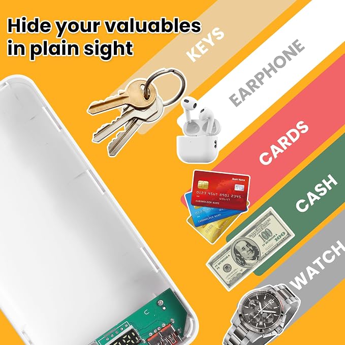 Fake Charger Diversion Safe with Large Hidden Compartment, Fake Power Bank Secret Storage Box, Secret Hidden Storage Keeps for Money, Keys, and Valuables- White - Image 4