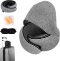 Travel Neck Pillow, Newly Upgraded Hooded Neck Pillow , 100% Pure Memory Foam Travel Pillow for Flight Headrest Sleep,Portable Aircraft Accessory,Suitable for use in Plane/Car/Office(Light grey) by Unknown