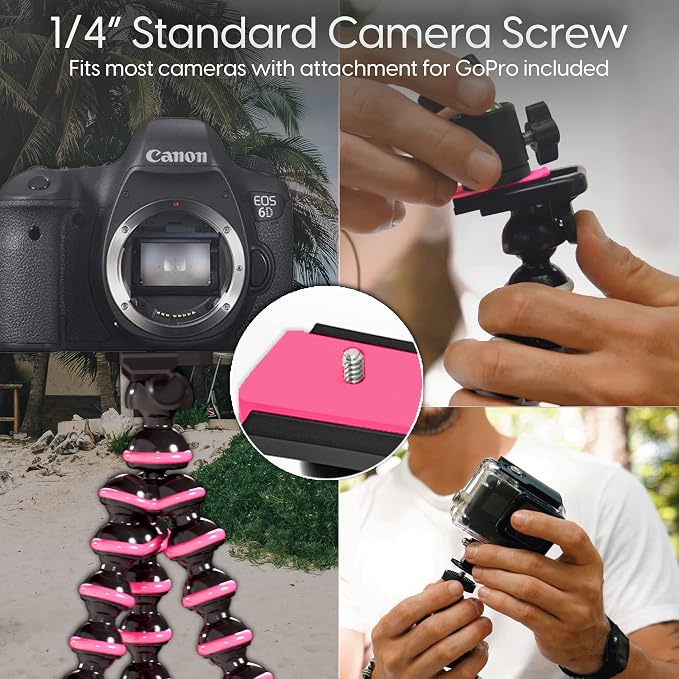 TalkWorks Flexible Tripod for iPhone, Android, Camera - Bendable Legs, Adjustable Stand Holder with Mini Wireless Remote for Selfies, Vlogging, Beauty/Makeup, Live Streaming/Recording - Pink - Image 5