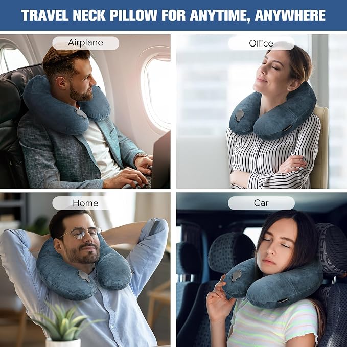 Rewondah Inflatable Travel Pillow for Sleeping Airplane - Inflatable Neck Pillow for Traveling on Plane with Washable Cover, Blow up Neck Travel Pillow for Airplanes, Cars - Portable and Comfortable - Image 3