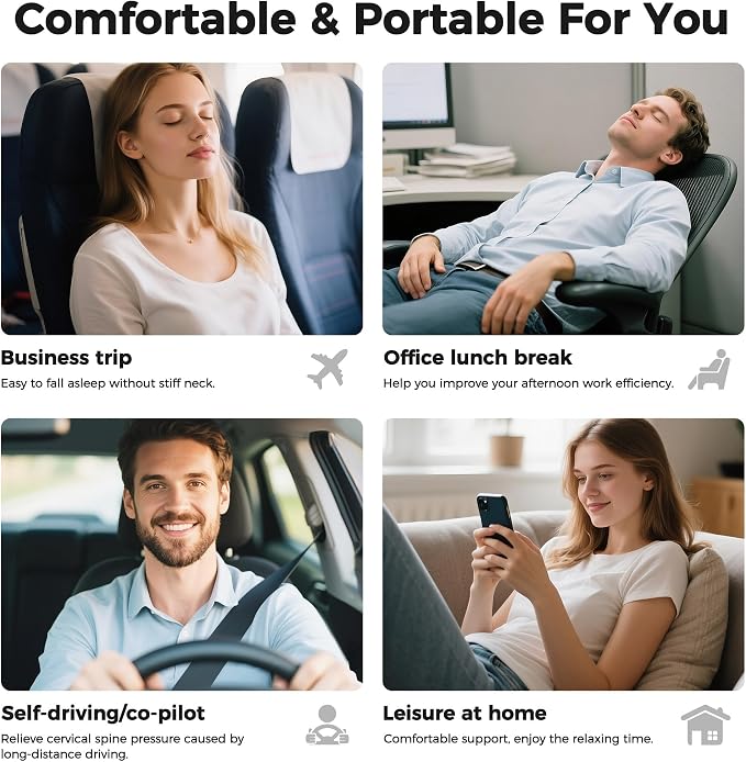 Neck Pillow for Traveling, Travel Pillows for Airplanes 2025 New 100% Pure Memory Foam, Neck Pillow Airplane with 360º Ergonomic Design, Travel Neck Pillows for Airplanes, Office and Car - Image 6