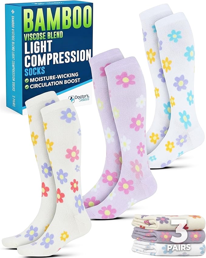 Doctor's Select® Bamboo Viscose Light Compression Socks for Women & Men - 3 Pairs, 8-15 mmHg Compression Socks, Knee High by DoctorsSelect