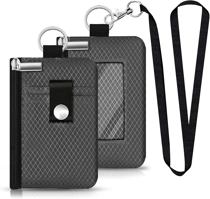 Minimalist RFID Blocking Small Wallet with ID Window,WaterResistant Zip Id Case Wallet with Lanyard Keychain for Cards,Cash,Travel,Women,Men (DarkGrey) - Image 3