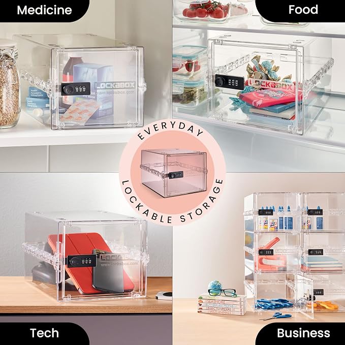 Lockabox One™ | Premium Lock Box | Medium Combination Lock Box For Food, Medicine & Home Safety | External Size 12 x 8 x 6.6 inches (Crystal) - Image 3