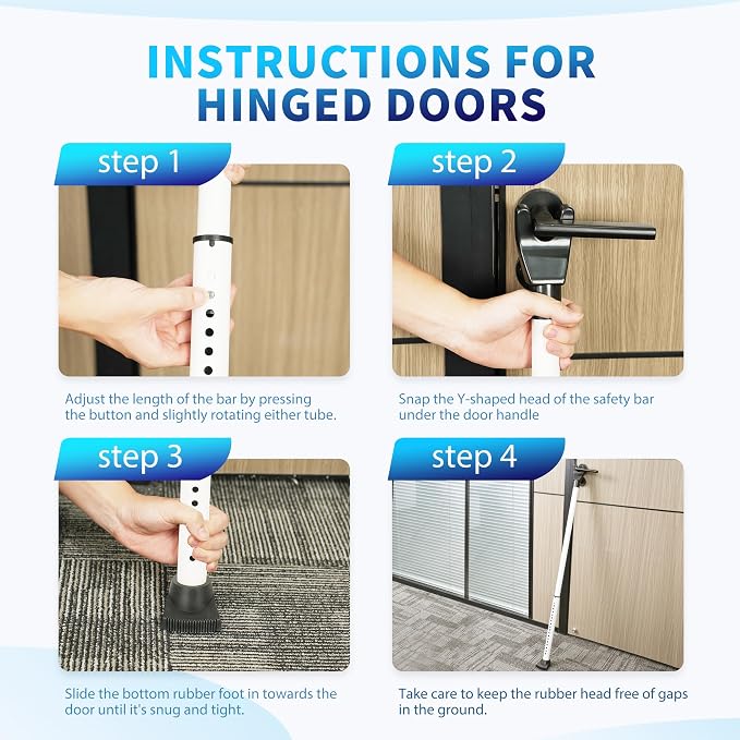 Upgraded Door Security Bar & Sliding Door Lock Bar,Door Stoppers,Adjustable Heavy Duty Door Jammer for Apartment,Home(2 Packs,White) - Image 5