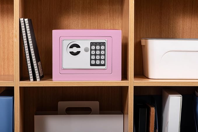 Pink Mini Security Lock Box with Digital Keypad & Keys for Jewelry, Gun, Cash & Coins - Safe Box for Home, Office, Hotel Rooms - Image 3