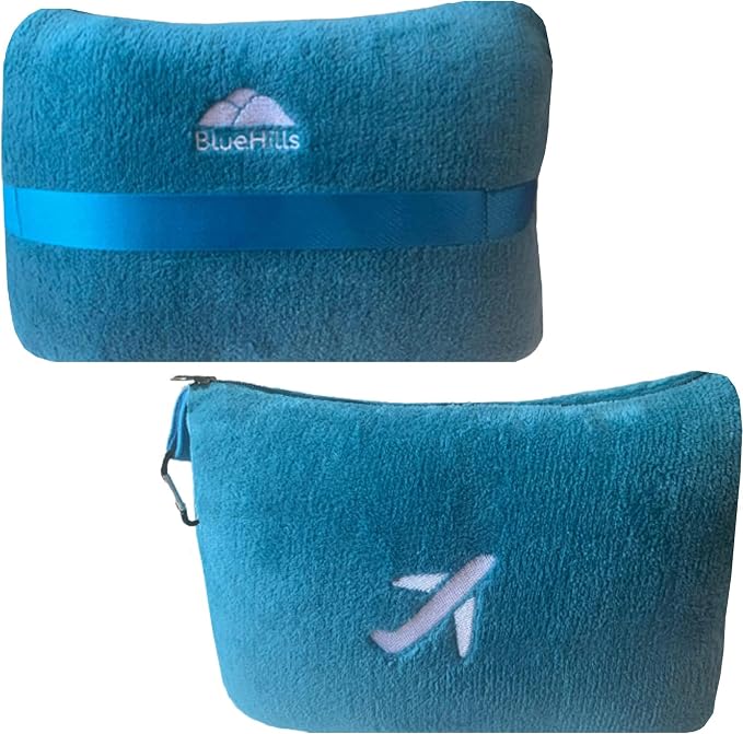 BlueHills Premium Soft Plush Mini Travel Blanket Pillow Airplane Teal Blue | Compact Pack with Luggage Belt & Backpack Clip, Car Use 2 in 1 Blanket, Foldable Case, Travel Essentials, Small Flight Throw - Image 9