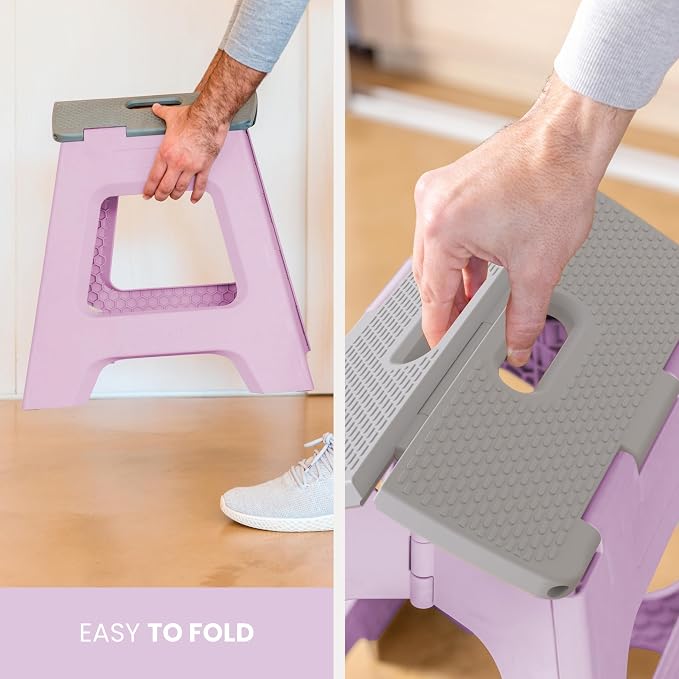 Vigar Compact Folding Step Stool, 12-1/2 in, Purple | 12-1/2 in Foldable Stool, Lightweight Portable Design, Handle, Non Slip Surface, Space-Saving, Supports up to 330 lb - Image 8