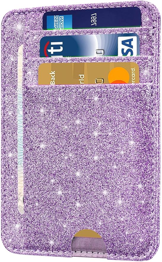 HOTCOOL Card Holder Wallet Front Pocket Minimalist Travel Cute Funny Thin Leather With RFID Blocking Small Credit Card Holder Wallet for Men & Women Girls Organizer Gifts, Glitter Purple by HOTCOOL