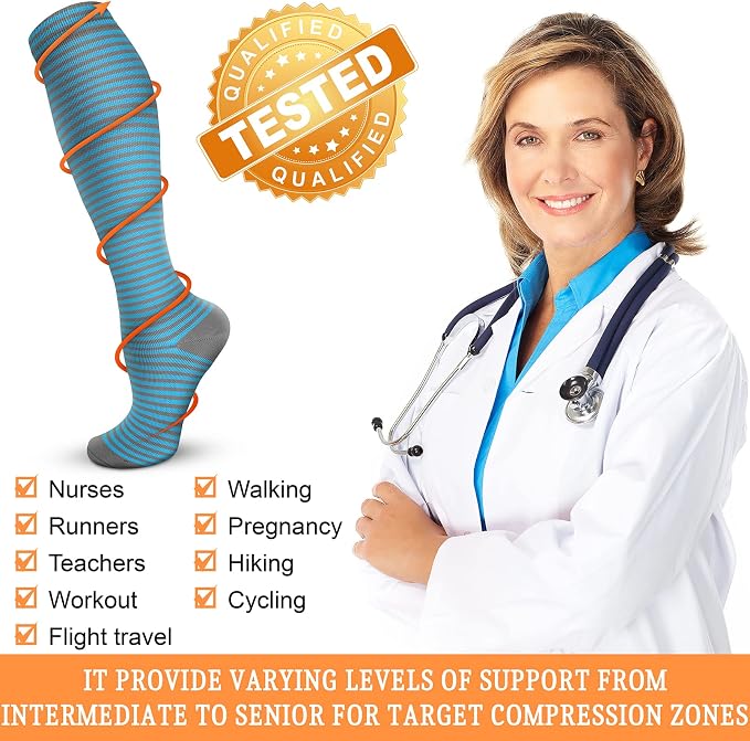 QUXIANG Compression Socks for Women & Men 15-20 mmHg, Best for Medical, Nursing, Running, Athletic, Varicose Veins, Travel - Image 5
