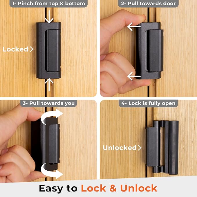 Door Reinforcement Lock - Endures 800 lbs of Impact Force - Interior Door Locks for Kids Safety - Security Door Latches for Top of Door - Image 4