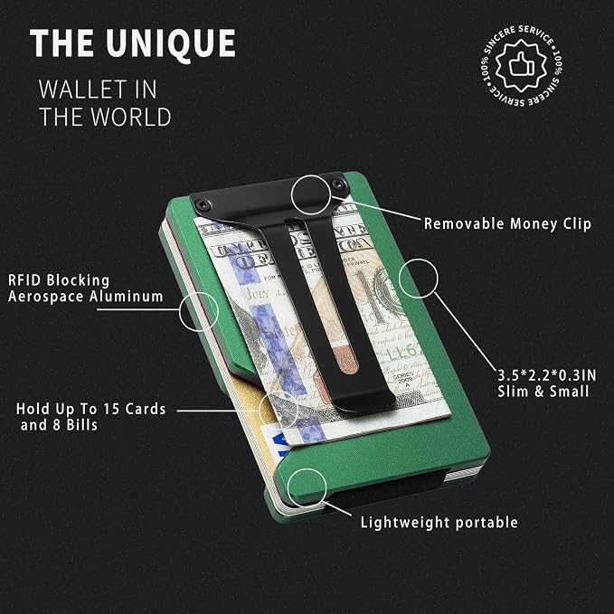 Minimalist Wallet for Men, Slim Metal RFID Blocking Wallet Credit Card Holder Money Clip & Cash Strap, Scratch-Resistant Holds 15 Cards,Ideal Gift for Men | Matte Forest Green - Image 5