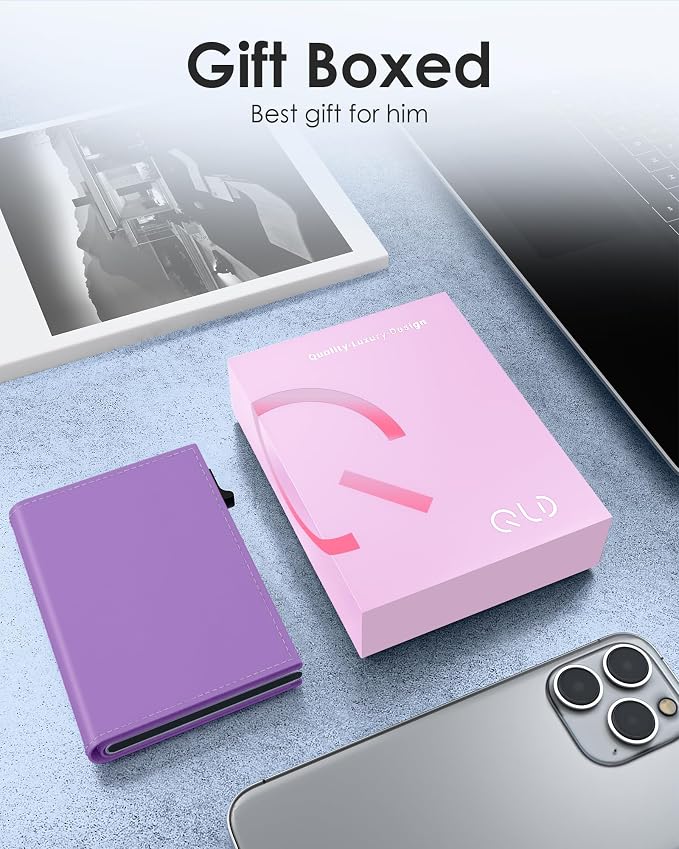 QLD RFID Wallet Women - Small Slim Trifold Wallet Anti-Theft Pop up Card Holder, Minimalist, Ultra Thin, Front Pocket, Premium Leather, 9-11 Cards Capacity | ID Window | Cash Slot - Image 8