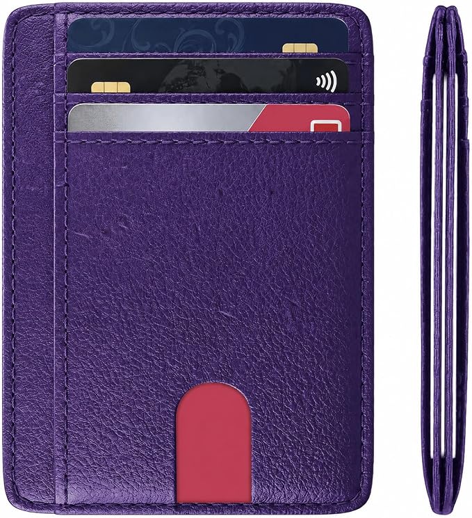 Slim Minimalist Front Pocket RFID Blocking Leather Credit Card Holder, Small Compact Wallet with ID Window for Men and Women (Purple) - Image 8