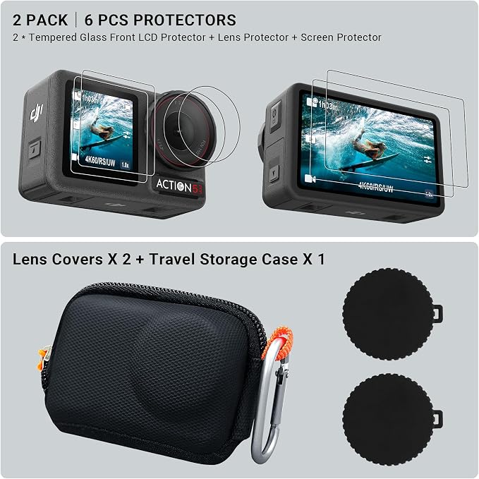 Osmo Action 5 Pro Accessories Kit, Include DJI Osmo Action 5 Case | with DJI Action 5 Pro Screen Protector and Silicone Lens Cap, Anti-Scratch, Anti-Collision, Anti-Dust, All-Round Protection - Image 4
