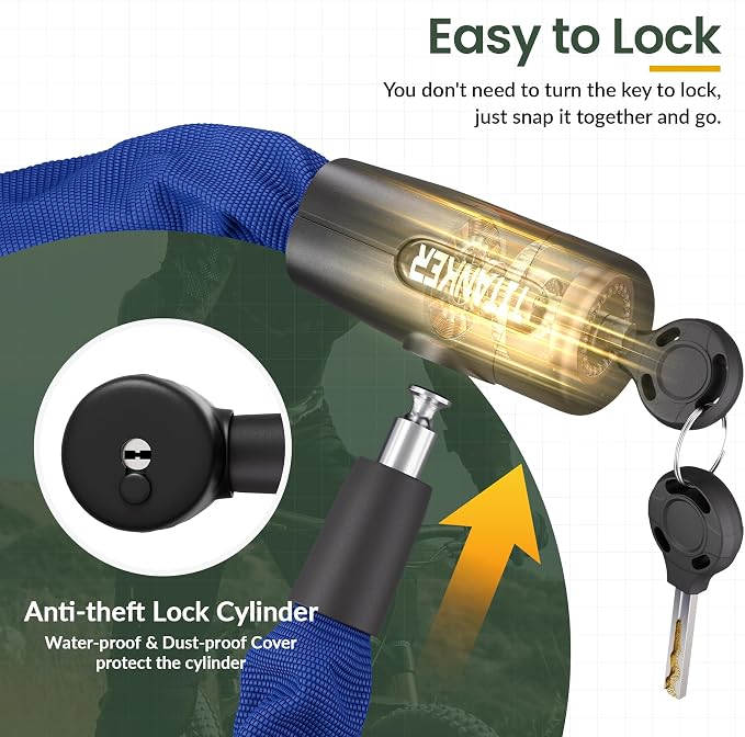 Titanker Bike Chain Lock with Keys, 3.3 Feet Security Heavy Duty Anti-Theft Bicycle Chain Locks for Bike, Motorcycle, Bicycle, Door, Gate, Fence, Grill (6mm, 8mm, 10mm Thick Chain) - Image 3
