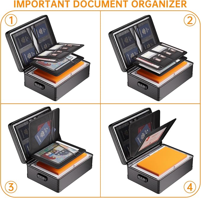 DocSafe Fireproof Document Box with Lock - 12 Layers Heat Insulated, Black | File Organizer Hard Case Safe Box with Fireproof Zipper, Home Safe Protects Important Documents, Passport, Cash - Image 9