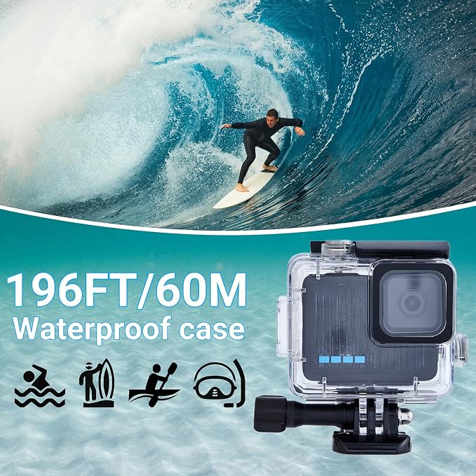 Waterproof Case for GoPro Hero 4K, 196FT/60M Underwater Photography Diving Housing Accessories Kit with Action Camera Protector Mount, Compatible with Surfing, Snorkeling, Scuba - Image 2