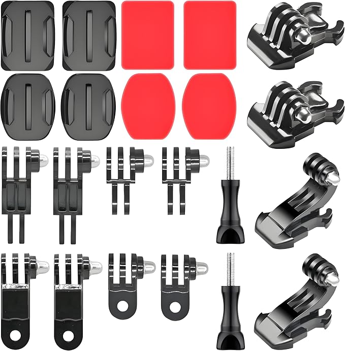 Universal Action Camera Accessory Kit, Curved & Flat Adhesive Sticky Mounts, Quick Release & J-Hook Buckle Mounts, 3-Way Pivot Arms and Thumb Screws by KUANVE