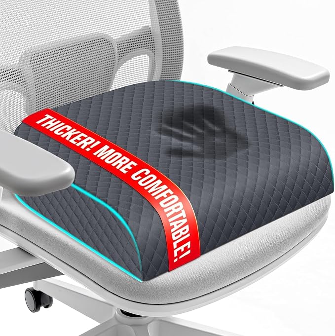 Seat Cushion, Office Chair Cushion, Chair Pad, Large, Gray, Large | Memory Foam, Washable Cover, Non-slip Bottom, Portable Handle, for Office, Home and Car by Unknown