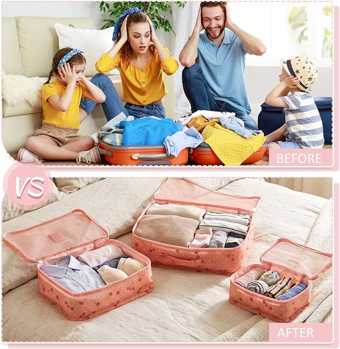 Silkfly 12 Pcs Packing Cubes for Suitcase Travel Luggage Bags Bulk Mesh Organizer Set for Hiking Camping(XL, L, M,Cherry,Pink) - Image 5