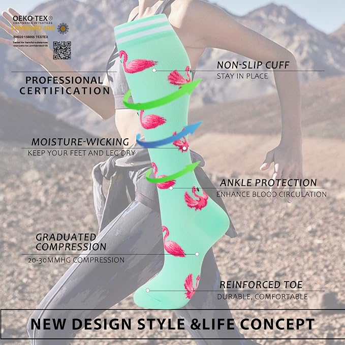 fenglaoda Compression Socks Women Men 6 Pairs, Knee High Best Support Circulation Socks for Running, Travel, Flight, Nurse - Image 2