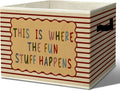 Rustic Playroom Storage Bins Boxes with Handles | toys books clothes, this is where the fun stuff happens nursery foldable basket for organizing bedroom toddler room playroom by Unknown