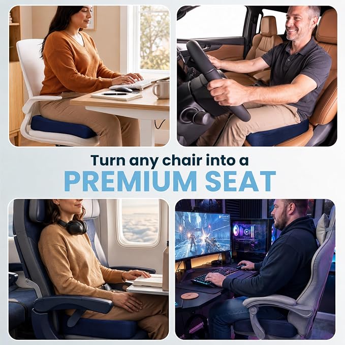 ComfiLife Extra Large Gel & Memory Foam Seat Cushion - Doctor Recommended Office Chair, Car Seat, Lifting Cushion - Back & Sciatica Pain Relief - Wide Seat Cushion for Big & Tall (Navy) - Image 8