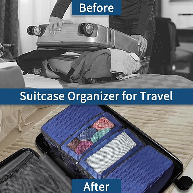esouler Suitcase Organizer, Hanging Packing Cubes & Portable Hanging Shelves - Collapsible Travel Organizer for Carry-on (Navy Blue, Small) - Image 3