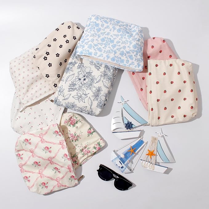 Cosmetic Bags for Women - Corduroy Cosmetic Bag Aesthetic Women Handbags Purses Smile Dots Makeup Organizer Storage Makeup Bag Girls Case Bags (Flowers-Pink) - Image 3