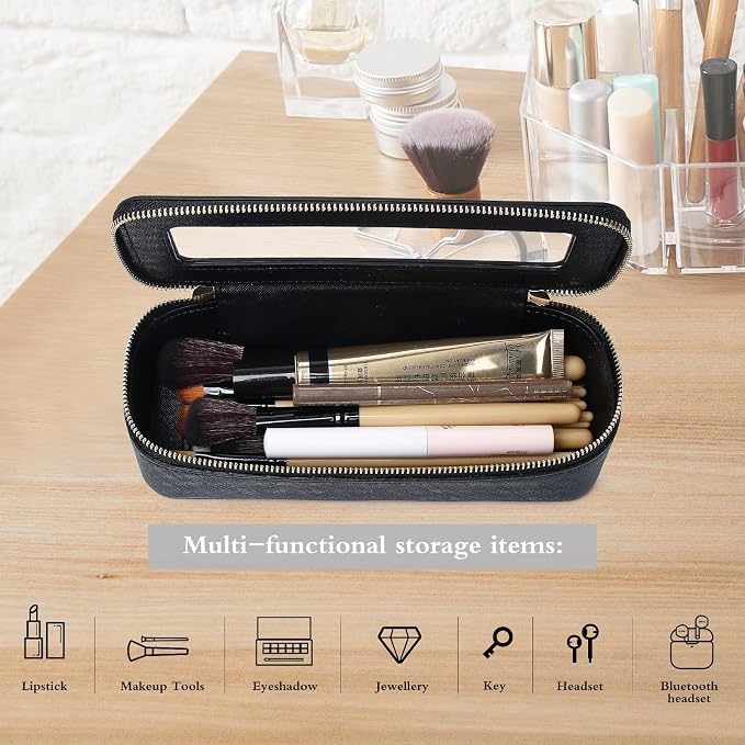 Pinkmik Makeup Brush Case, Black, SLIM | Clear Travel Cosmetic & Toiletry Bag, Small Makeup Bag, Zipper Purse Organizer, For Women - Image 4