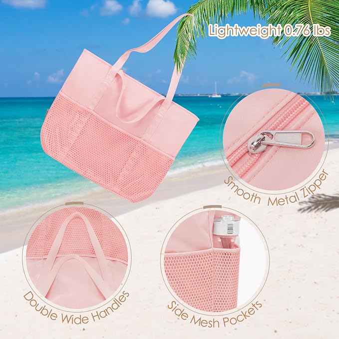 KABAQOO Large Beach Bag Waterproof Sandproof Tote Bag for Women with Zipper & Mesh Pockets for Pool Swim Travel Everyday | waterproof - Image 7