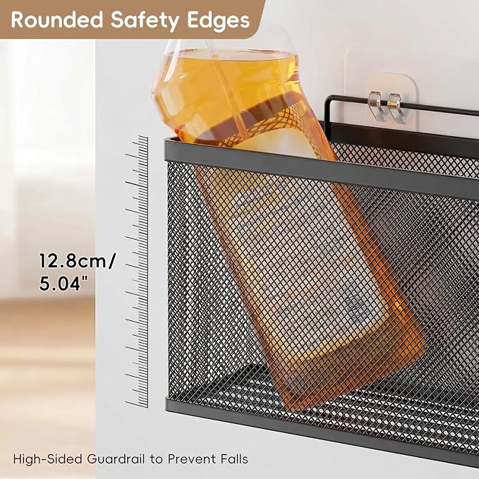 Adhesive Cabinet Door Organizer, 2 Pack Metal Baskets for Kitchen | No-Drill Wall Mounted, Holds Up to 8.8 lbs, for Pantry, Under Sink, Laundry Room & Bathroom Space Saving Storage Caddy - Image 2