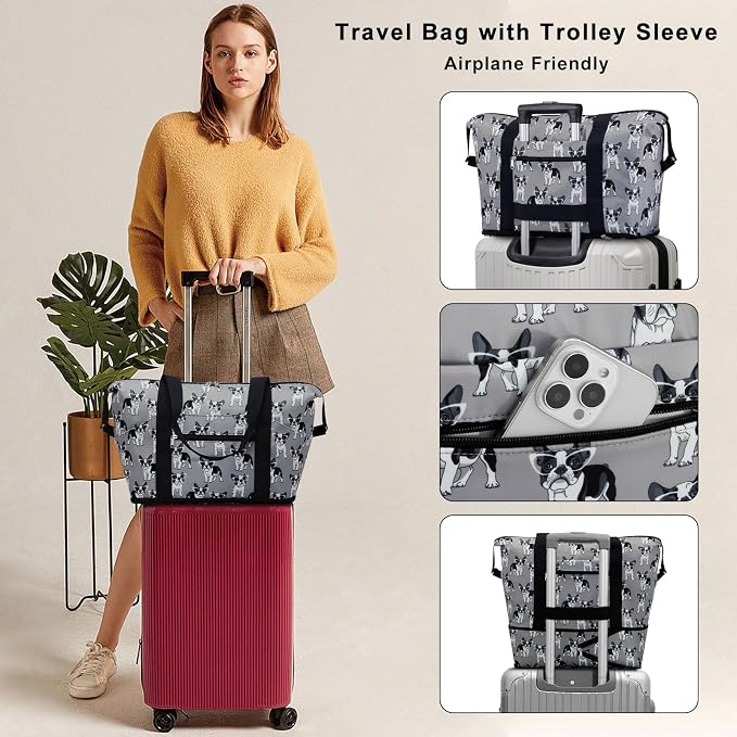 Expandable Duffel Bag for Women with Trolley Sleeve/Wet Pocket Weekender Travel Tote Large Carry On Overnight Luggage - Image 2