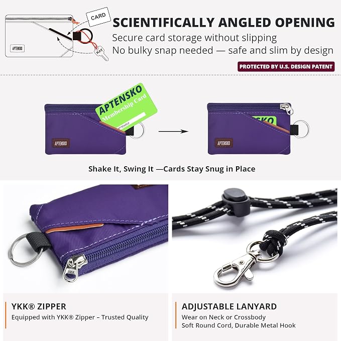 RFID Blocking Travel Wallet with Adjustable Lanyard, Small Nylon Zipper Pouch and Badge Holder for ID, Credit Cards, Cash, Keys, Commuters (Deep Purple) - Image 6