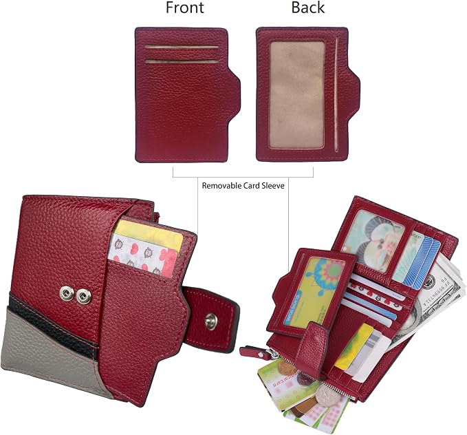 Women's RFID Blocking Leather Small Compact Bi-fold Zipper Pocket Wallet Card Case Purse with id Window - Image 3