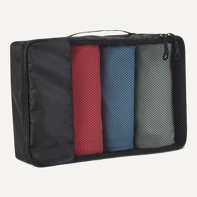 Amazon Essentials 4-Piece Space-Saving Packing Cubes Travel Accessories Set, Luggage Organizer with Double Zipper, Mesh Top, Small/Medium/Large/Slim, Black (Previously Amazon Basics) - Image 4