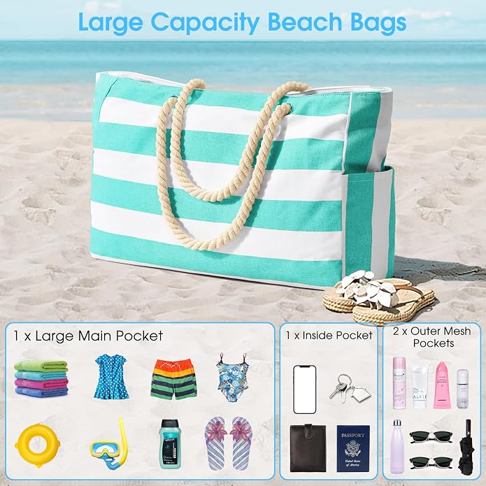 Becokan Beach Bags for Women Large Waterproof Beach Tote Bag Zipper Beach Bags Waterproof Sandproof Swim Pool Bag Large Tote - Image 7