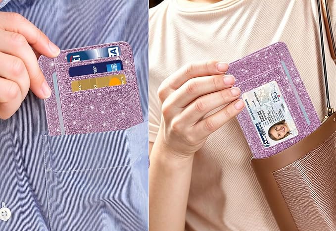 HOTCOOL Card Holder Wallet Front Pocket Minimalist Travel Cute Funny Thin Leather With RFID Blocking Small Credit Card Holder Wallet for Men & Women Girls Organizer Gifts, Glitter Purple - Image 6
