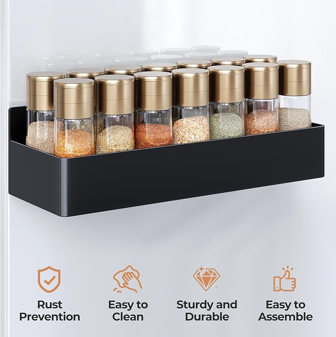Mystozer Magnetic Spice Rack for Refrigerator, Kitchen Organizer and Storage Shelf, Black (4 Pack)… - Image 2